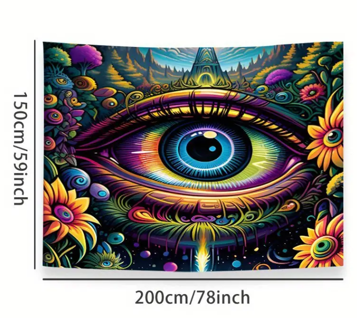 Evil Eye Tapestry With Flowers Design Wall Hanging Tapestries 78" x 59"**