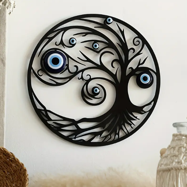 12" Boho Tree of Life Wall Decor with Evil Eye Beads