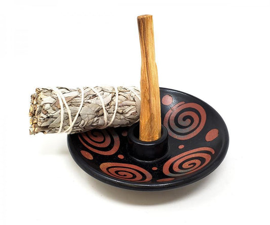 Artisan Made - Peruvian Ceramic Burner Handmade 5" D (Smudge stick, Palo Santo Wood burner)