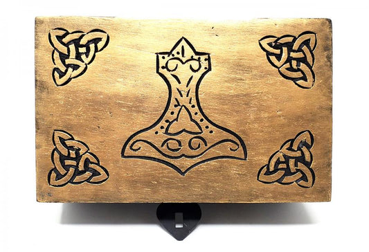 Thor's Hammer Carved Wood Box 5 x 8"