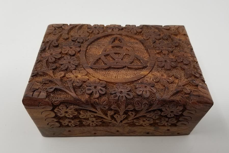 Triquetra Carved Wood Box 4x6"