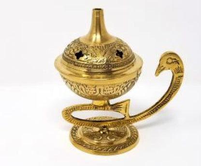 Brass Peacock Incense Burner 4"