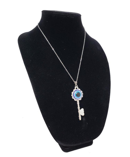 Lucky Key w/ Evil Eye Pendant Necklace with chain 12"L