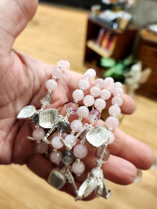 🌸 Rose Quartz, Amethyst, and Fluorite Bracelet with Adjustable Slide Chain ✨