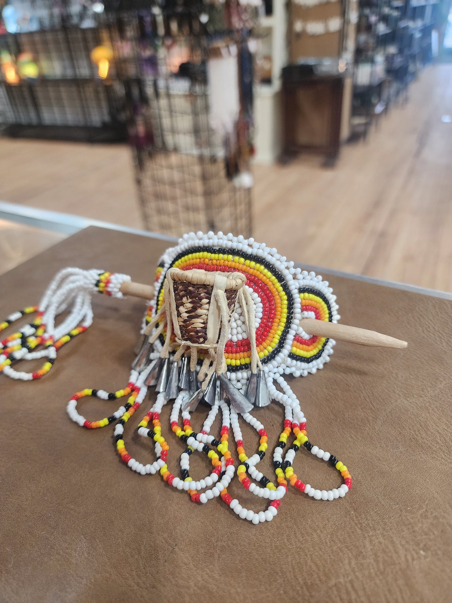 Native American Beaded Hair Pin with Basket Design