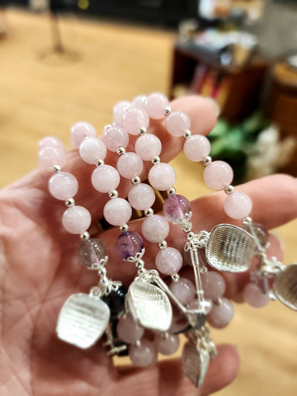 🌸 Rose Quartz, Amethyst, and Fluorite Bracelet with Adjustable Slide Chain ✨
