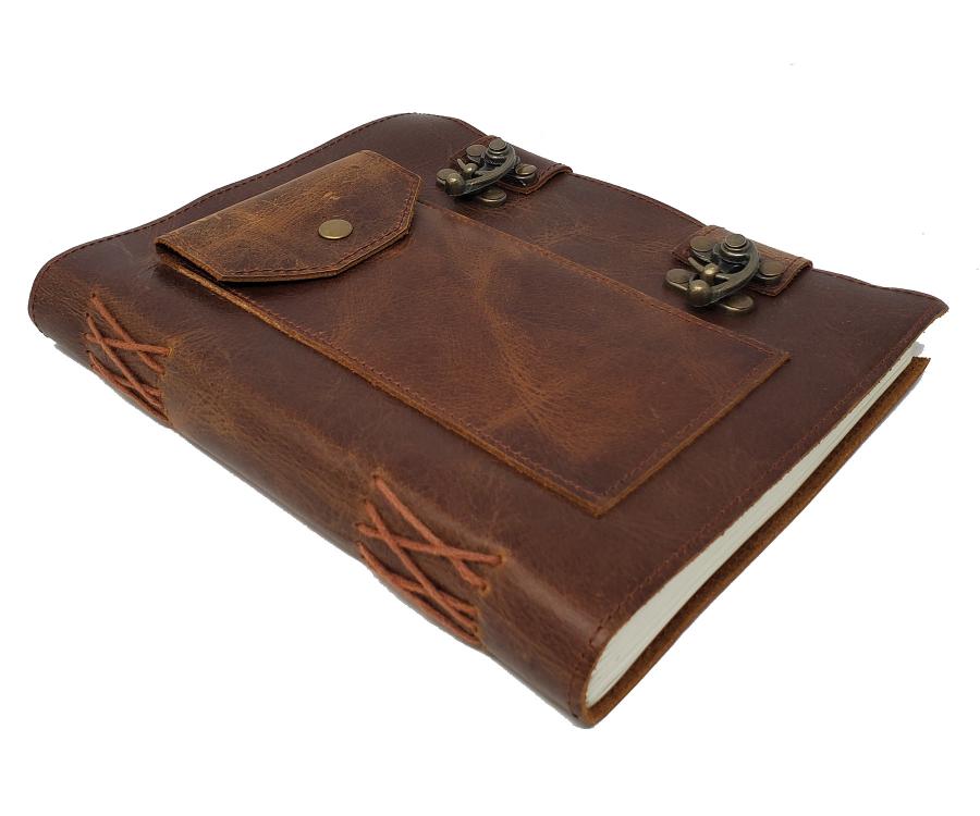 Soft Leather Journal with pocket 6 x 8" with two latch Closure