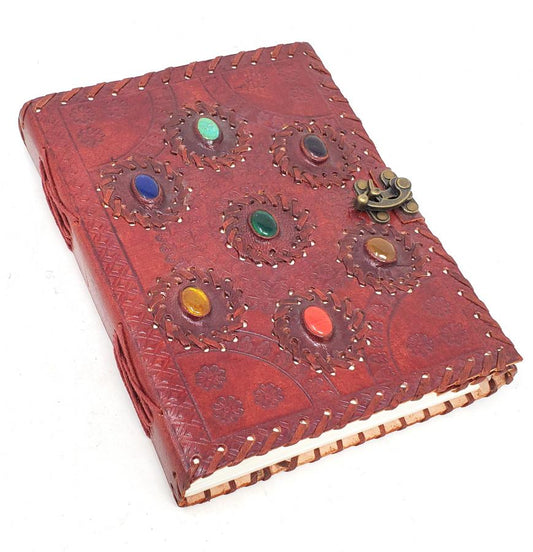 Seven Chakra (Seven Color Stones inlay) Leather Journal 6x8" with Latch Closure