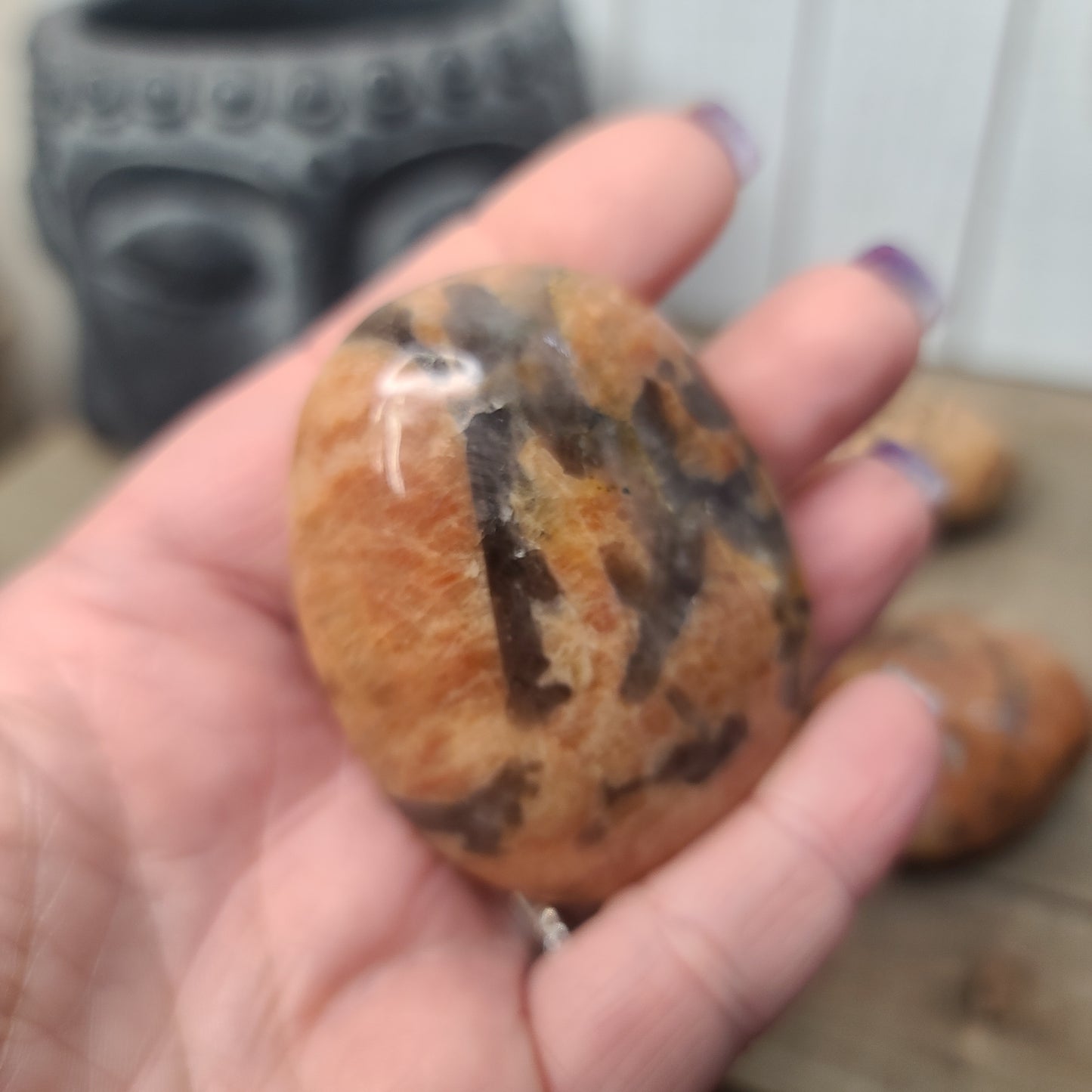 Peach Moonstone with Smokey Quartz Inclusions