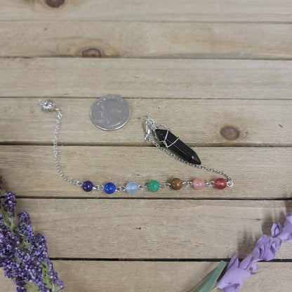 WIRE WRAPPED CRYSTAL PENDULUM W/CHAKRA CHAIN