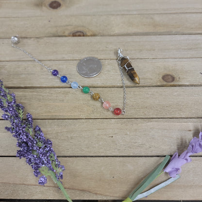 WIRE WRAPPED CRYSTAL PENDULUM W/CHAKRA CHAIN