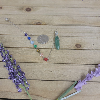 WIRE WRAPPED CRYSTAL PENDULUM W/CHAKRA CHAIN