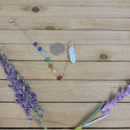 WIRE WRAPPED CRYSTAL PENDULUM W/CHAKRA CHAIN