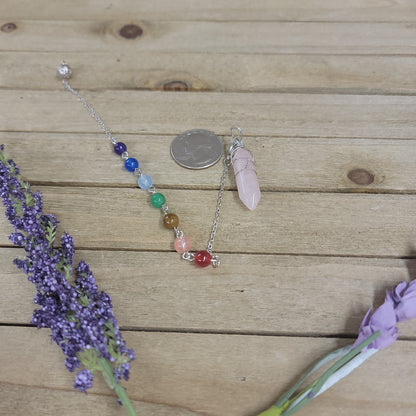 WIRE WRAPPED CRYSTAL PENDULUM W/CHAKRA CHAIN