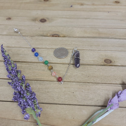 WIRE WRAPPED CRYSTAL PENDULUM W/CHAKRA CHAIN