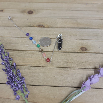 WIRE WRAPPED CRYSTAL PENDULUM W/CHAKRA CHAIN