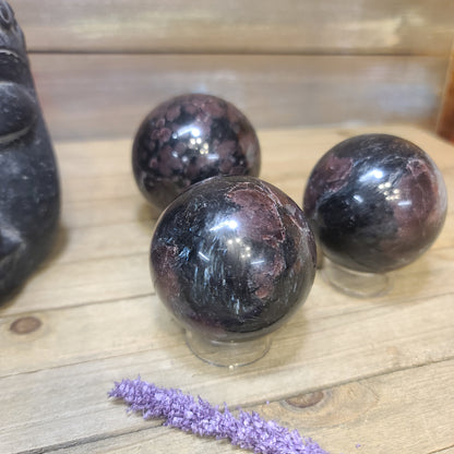 Arfvedsonite (Firework Stone) W/Garnet Spheres