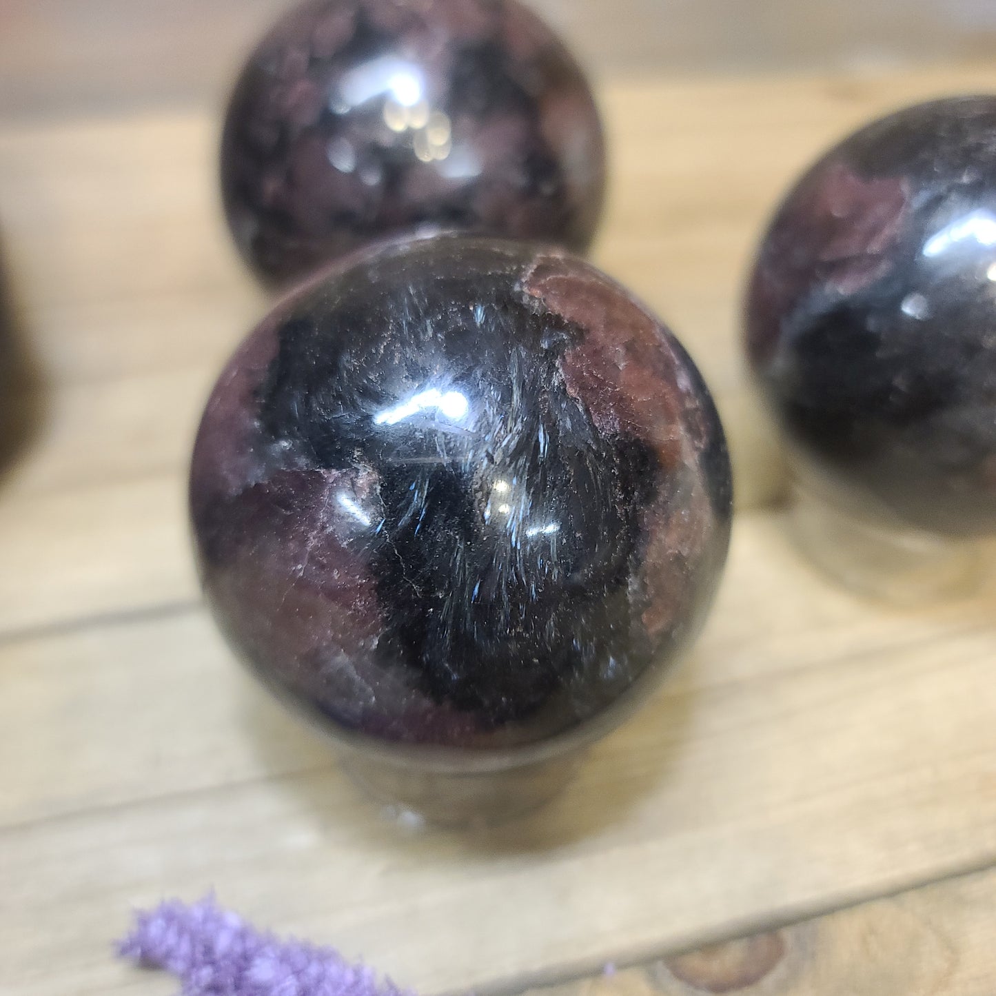 Arfvedsonite (Firework Stone) W/Garnet Spheres