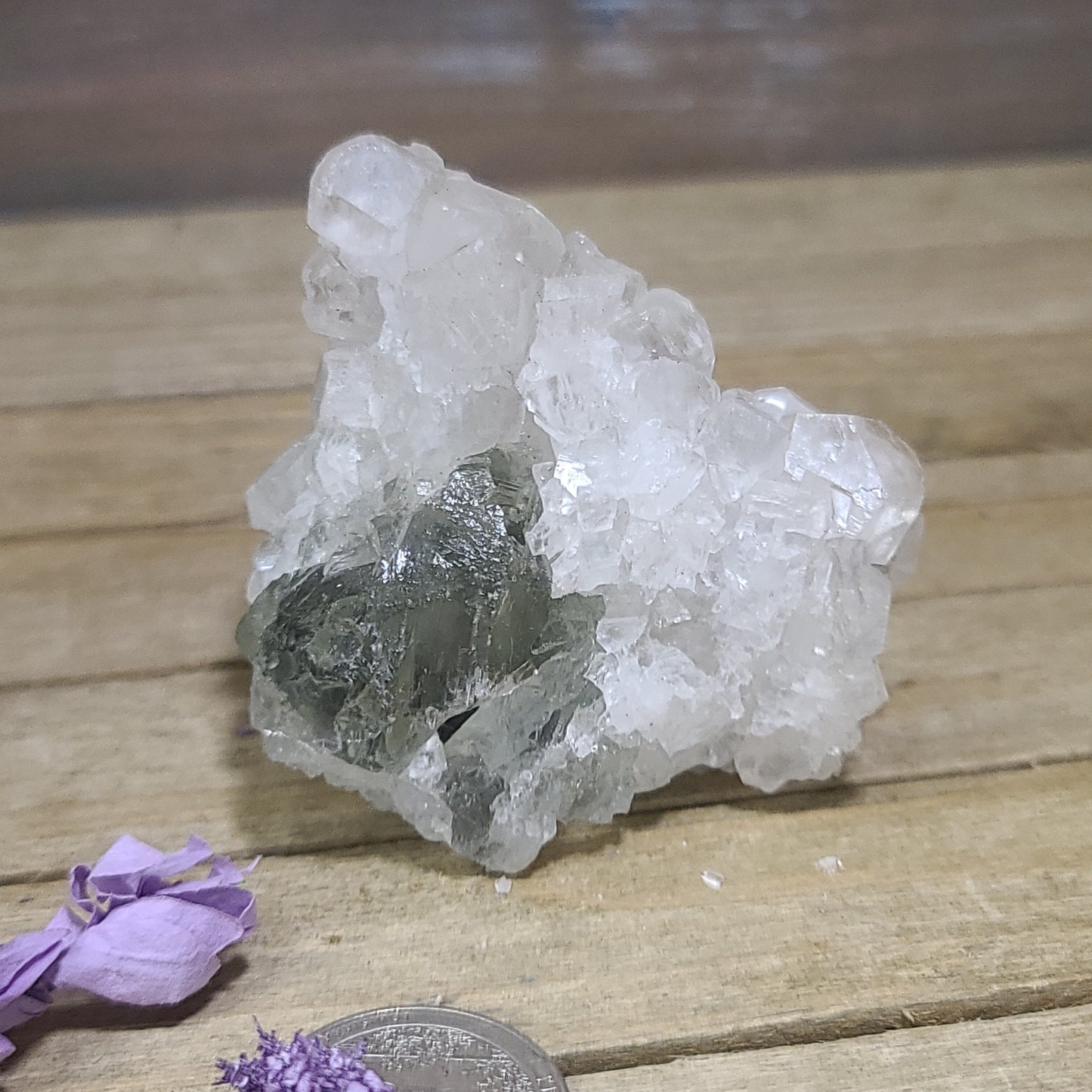 Diamond Calcite Natural Clusters on Green Apophyllite