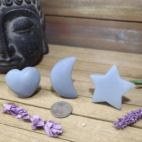 Angelite Stars, Hearts and Moon Carvings