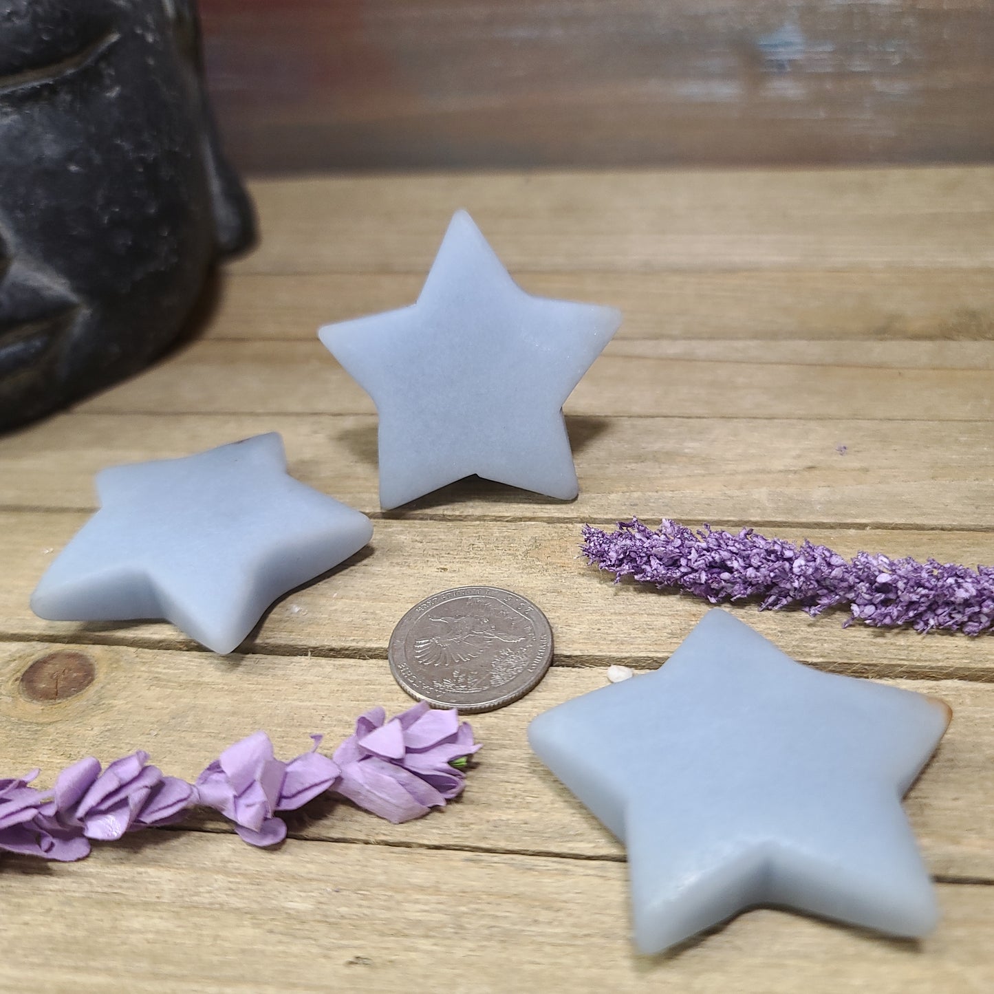 Angelite Stars, Hearts and Moon Carvings
