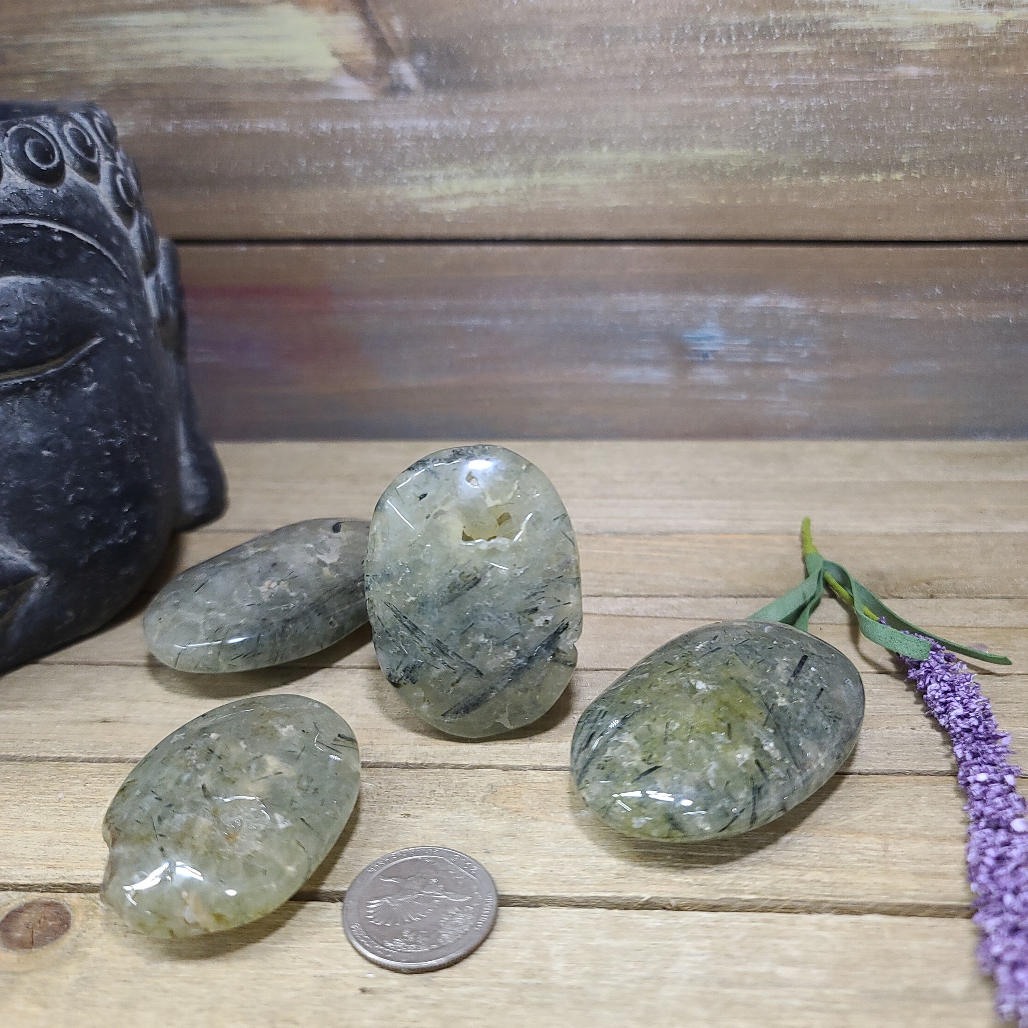 Prehnite with Rutile Palmstones