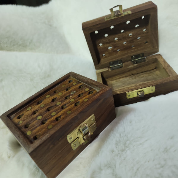 Small Wooden Box with Brass