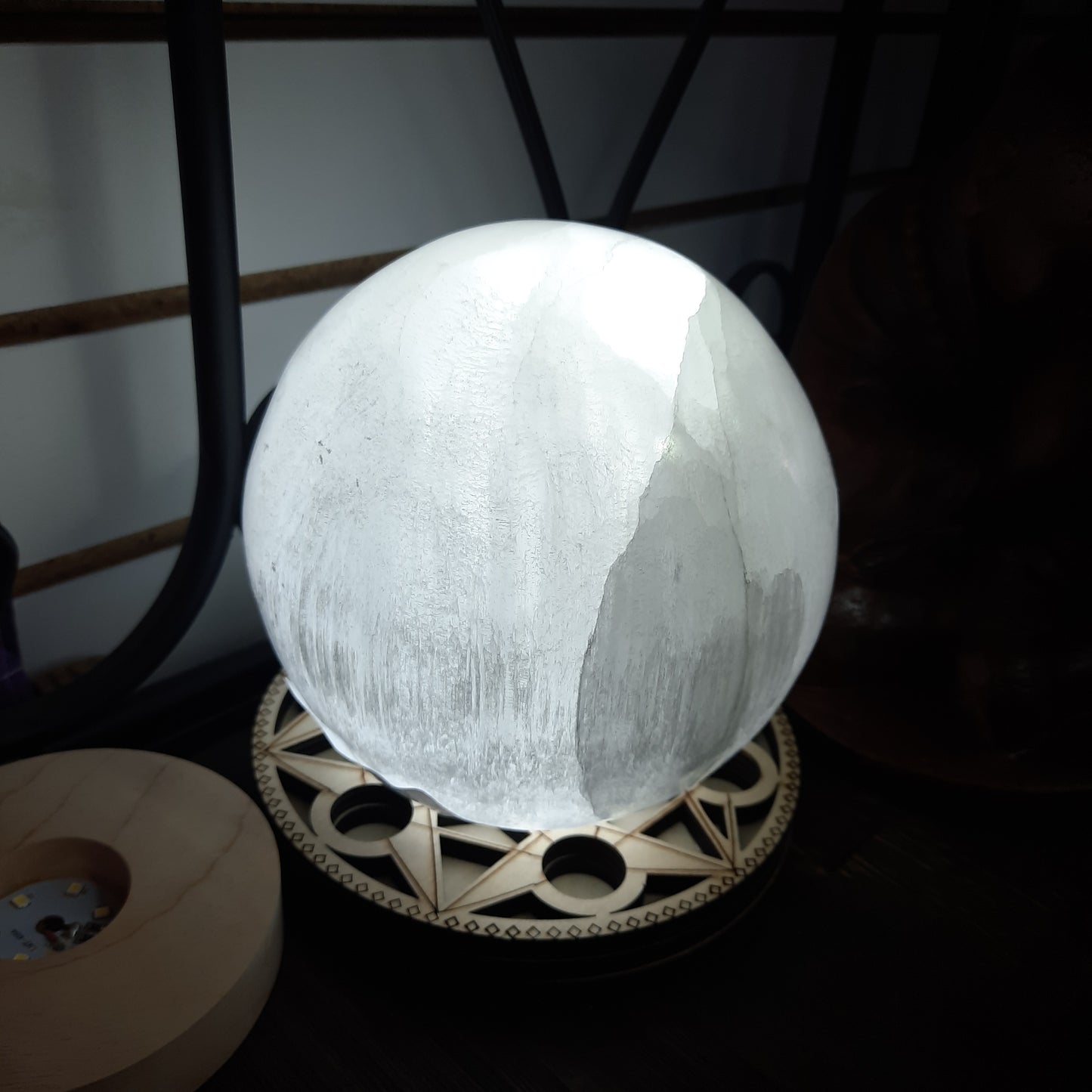 Selenites Sphere with Lighted Base