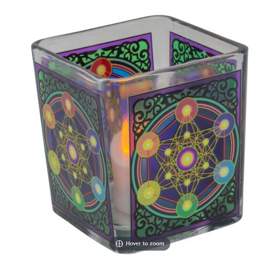 Handcrafted Glass Square Votive Holder - Metatron Chakra