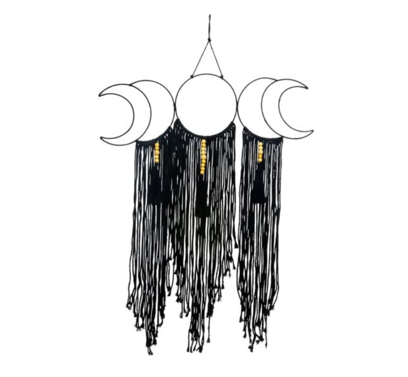 Metal Wall Hanging w/ Fringe - Moon Phases Black