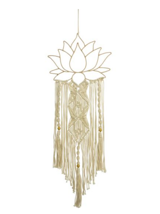 Metal Wall Hanging w/ Macrame Lotus White