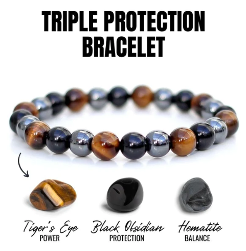 Triple Protection Bracelet (Terahertz, Tigers Eye and Obsidian)