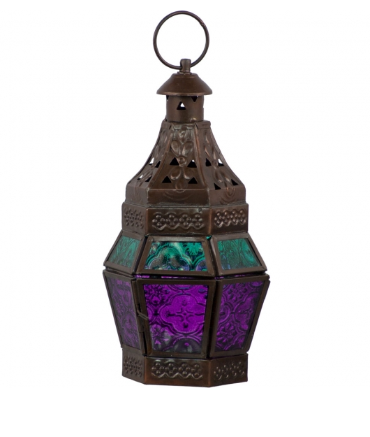 Glass & Metal Lantern Guide Turquoise & Purple