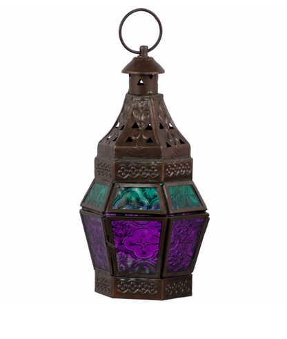 Glass & Metal Lantern Guide Turquoise & Purple