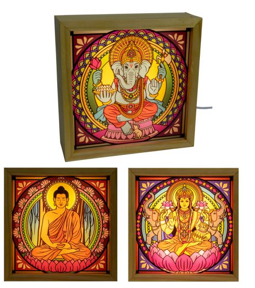 Wood Light Box w/ Changeable Glass & USB - Hindu Gods