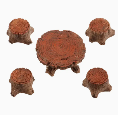 Stump Table with 4 Stools for Fairy Garden