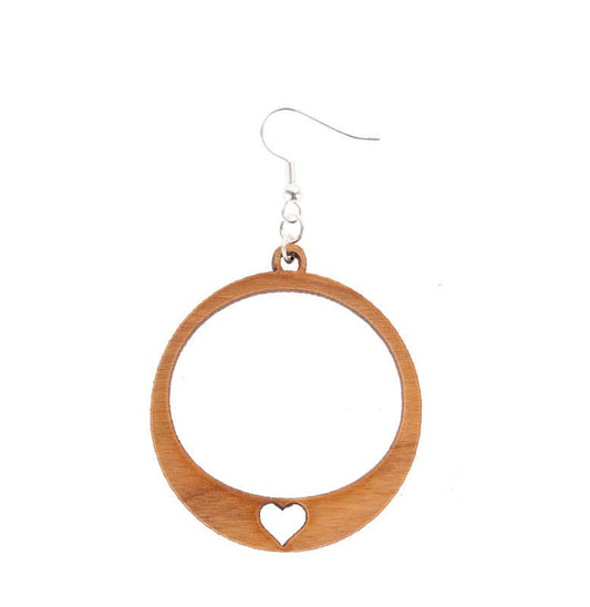 Hoop With Heart Wood Earring