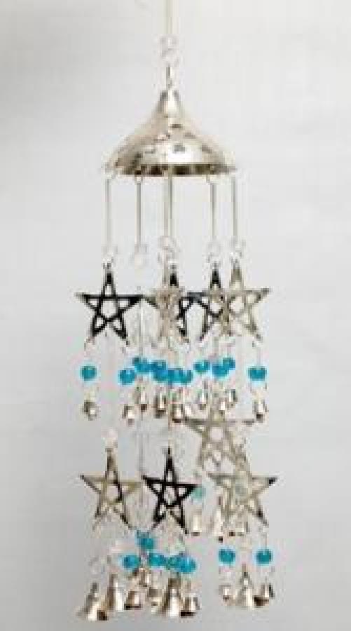 Wind Chime Silver Plated Pentacle 15"