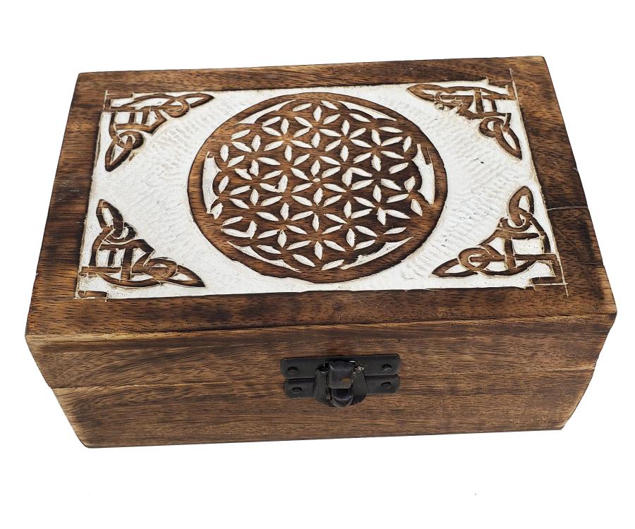 Flower of Life Carved Wood Box 4x6"
