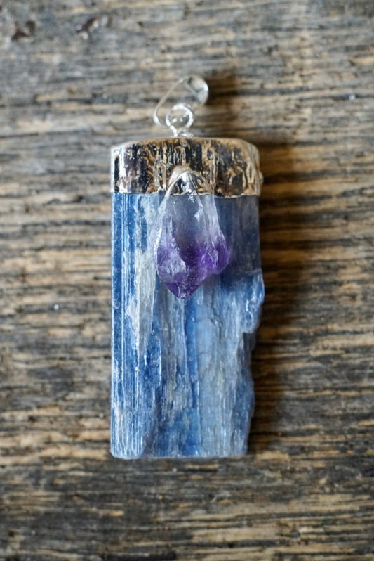 Blue Kyanite with Amethyst Pendant