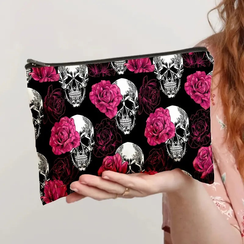 Skull & Flower Makeup Bag