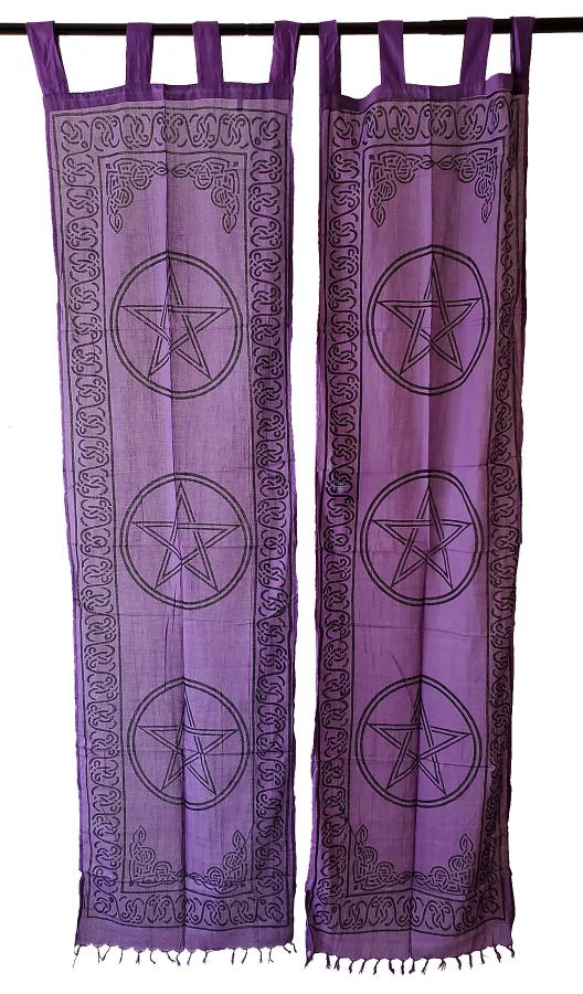 22x72" Pentagram Cotton Curtain black print on Purple ( 2 Pc)